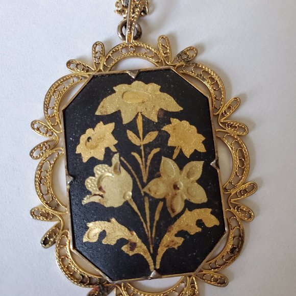 Vintage Gold-Toned Damascene Inlaid Necklace and Ring - Picture 2 of 4